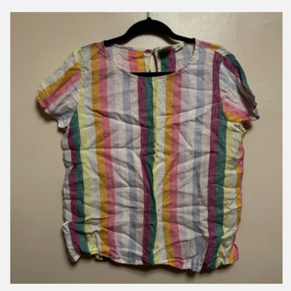C&C California Medium Linen Rainbow Stripe Tunic Shirt Short Sleeve